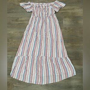 Isabel Maternity pastel striped maxi dress off the shoulder size large